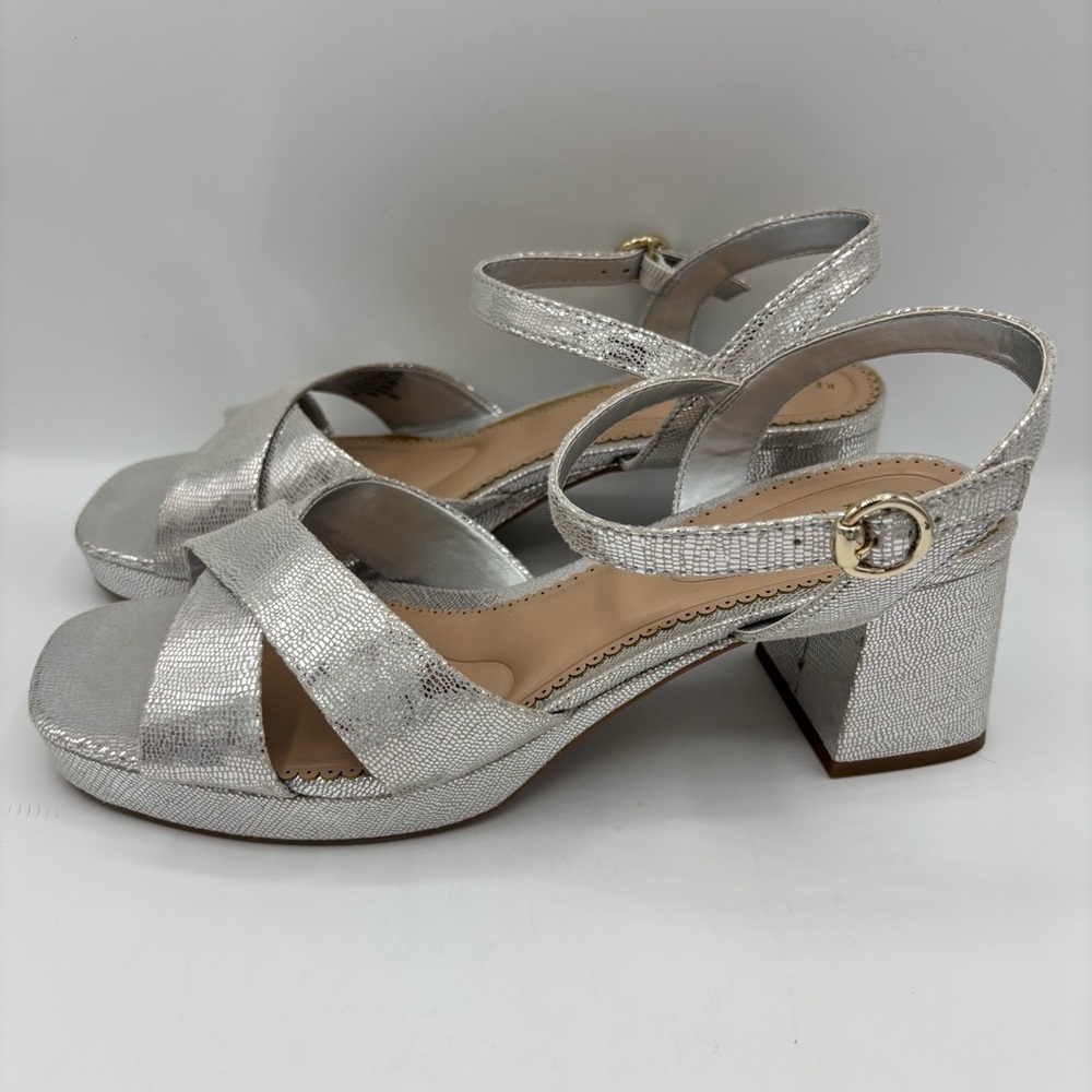 Kelly & Katie Liliana Silver Women's Block Heel Sandals NWOT